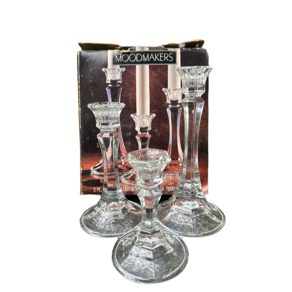 Vintage Moodmakers Clear Crystal 3 PC Candleholder Set Colony One Size